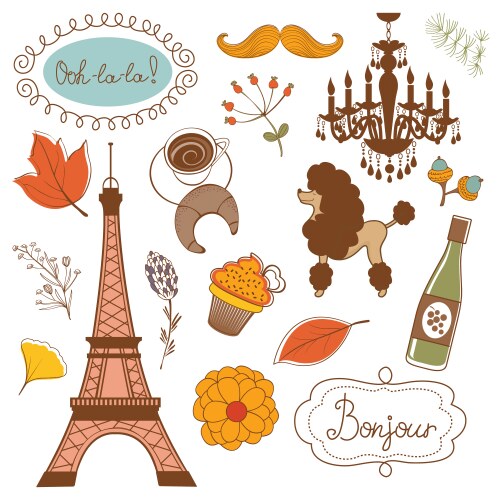 Autumn in paris elegant set with eiffel tower vector image