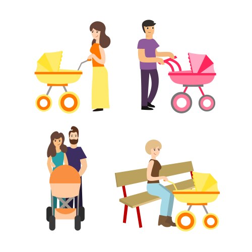 Cartoon cute stroller parents set Vector Image