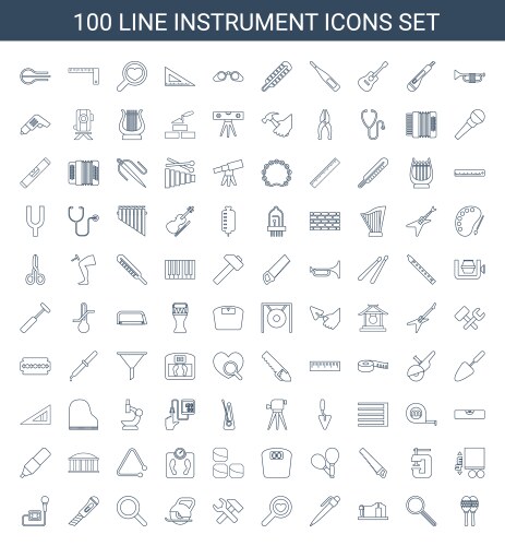 100 instrument icons vector image