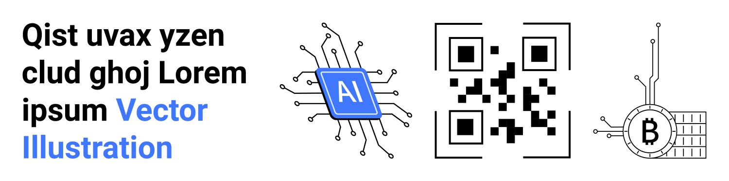 Ai chip qr code and bitcoin blockchain vector image