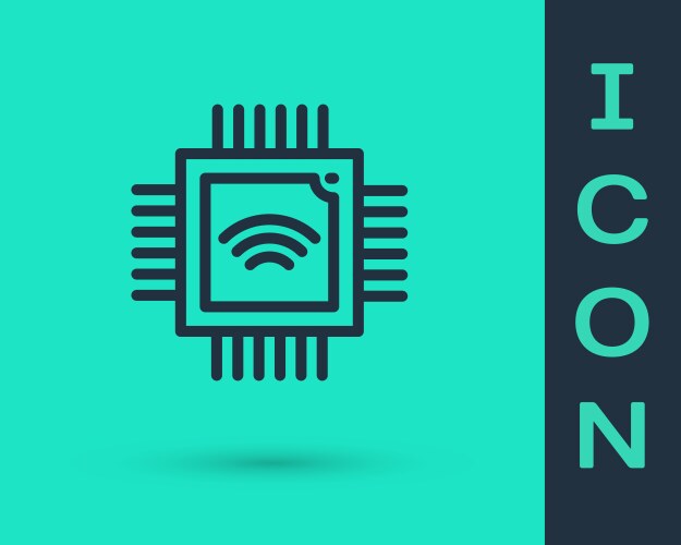 Black line computer processor with microcircuits vector image