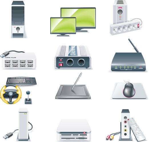 Computer parts isometric set isolated on white Vector Image
