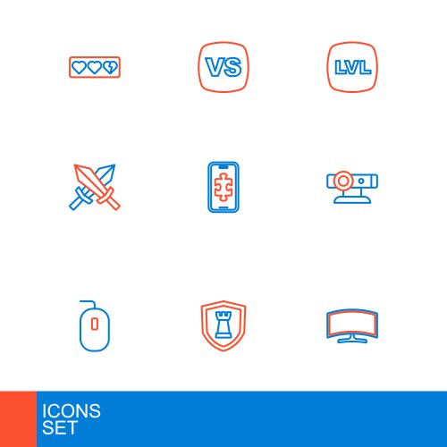 Set line computer monitor chess shield mouse web vector image