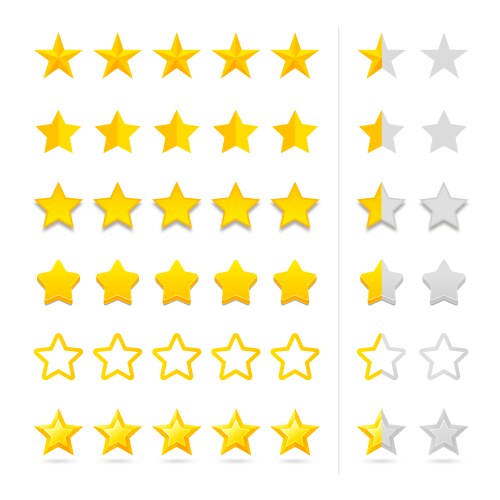 3d five stars rating icon set Royalty Free Vector Image