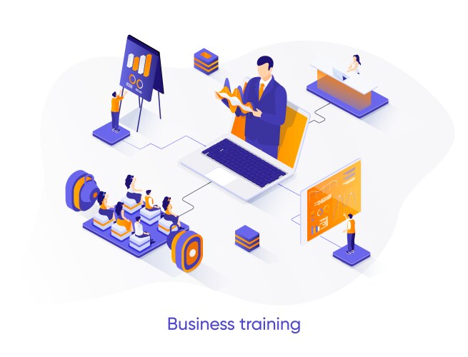 Business training isometric web banner vector image