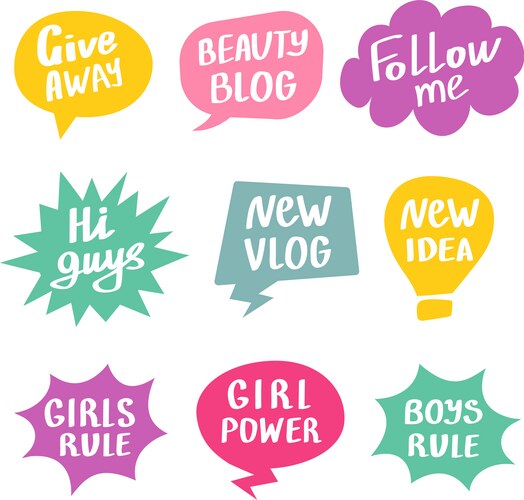 Thought Bubbles Handwritten Words Expressions Vector Image