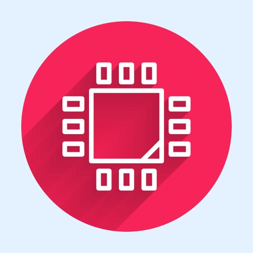 White line computer processor with microcircuits vector image