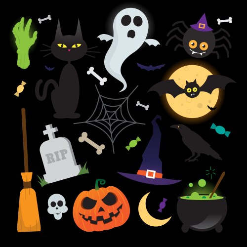 halloween elements icons set vector