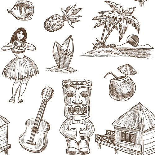Tropical Hawaii Sketch Pattern Vector Image