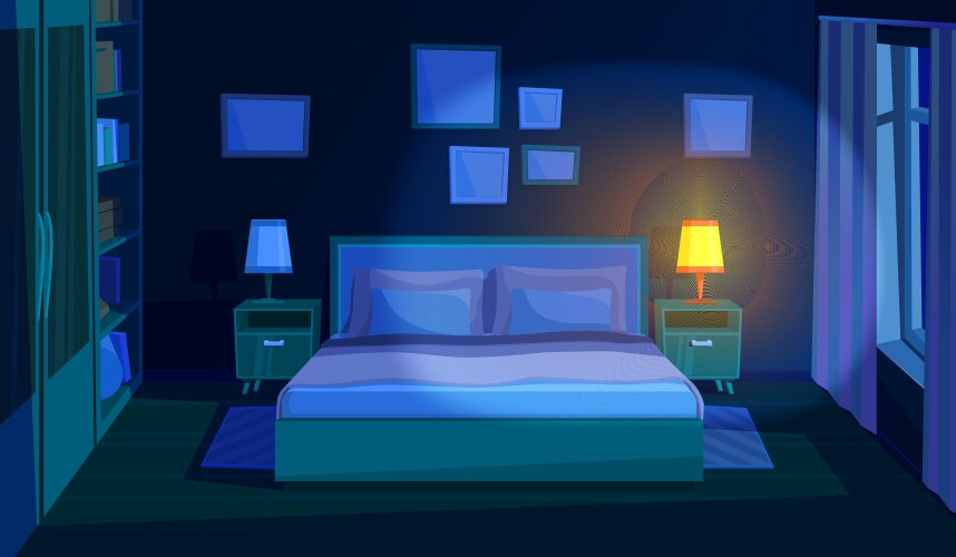 Bedroom at night evening bed room interior vector image