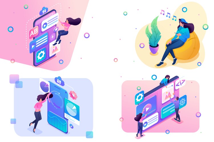 Set isometric concepts menu setting web design vector image