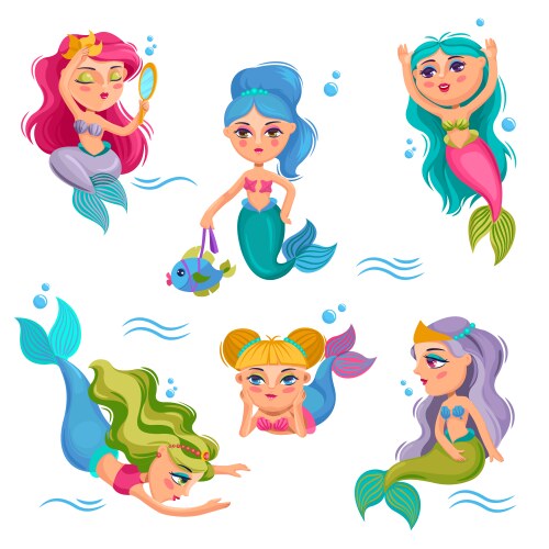 Cute mermaids adorable girl sea little princess Vector Image