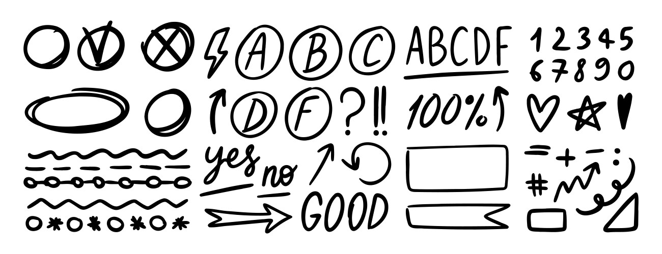 Grading Doodle Set - Test Marks & Signs Vector Image