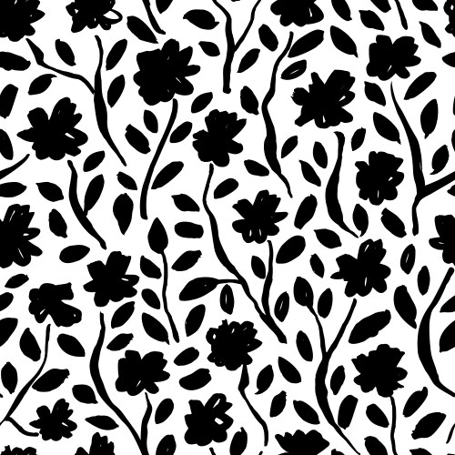 Black paint brush leaves seamless pattern Vector Image