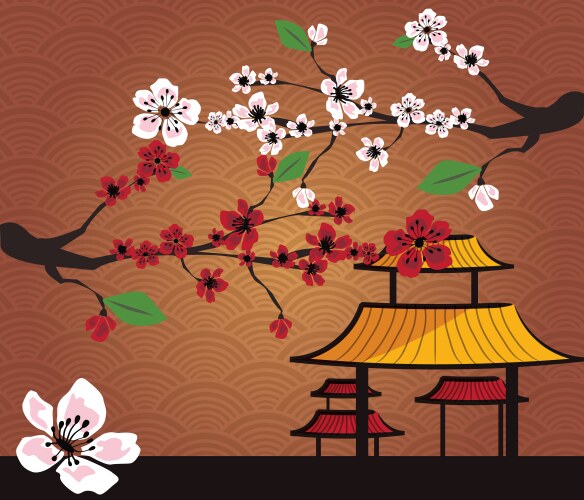 Japanese card with cherry blossom sakura Vector Image