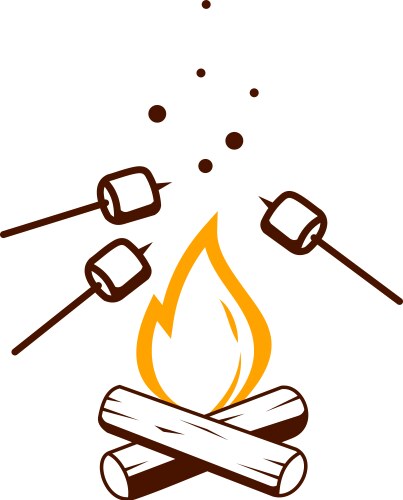 Black and White Bonfire with Marshmallows Vector Image
