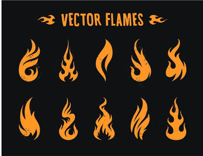 Fire flames set icons and outl Royalty Free Vector Image