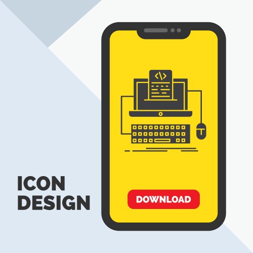 Code coding computer monoblock screen glyph icon vector image