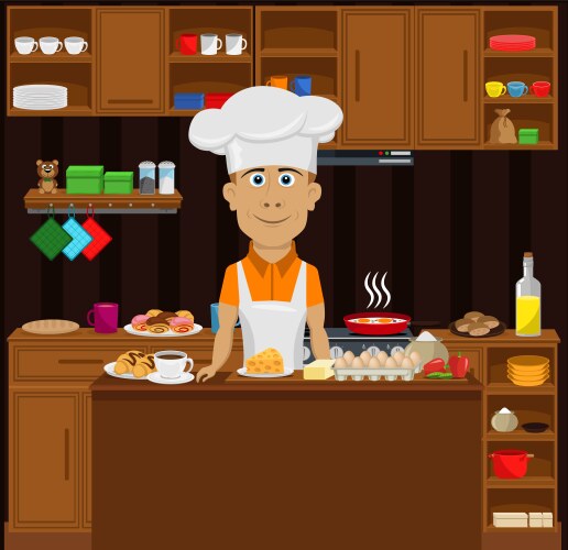 Cook a person preparing lunch in kitchen vector image