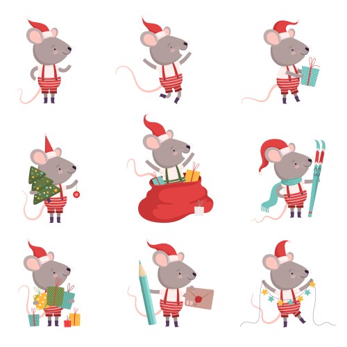 Collection cute mouse in christmas santa claus Vector Image