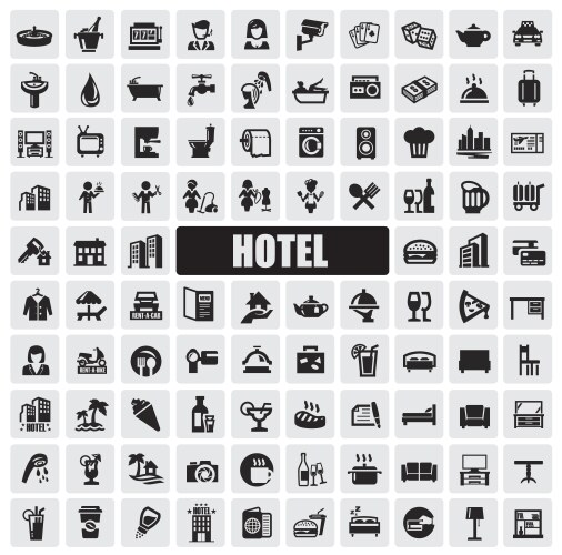 Tourism hotel simple black icons Royalty Free Vector Image