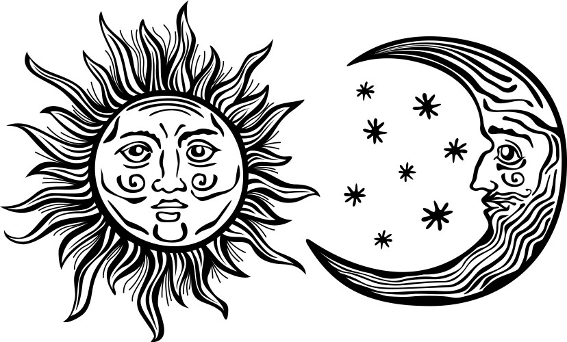 Decorative sun and moon Royalty Free Vector Image