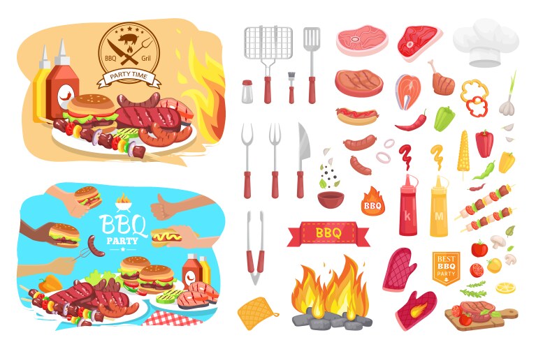 BBQ Party Icons & Elements Vector Image