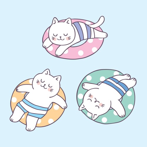 Cute Cat Relaxing with Life Ring Vector Image