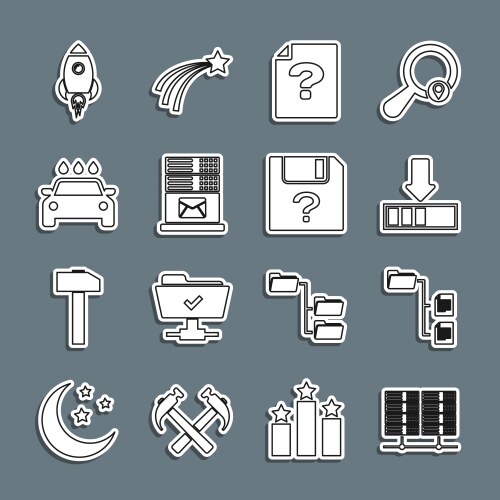 Set line server data web hosting folder tree vector image