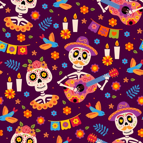 Seamless pattern with mexican skeletons Vector Image