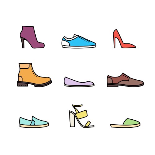 color linear shoes icon set vector image