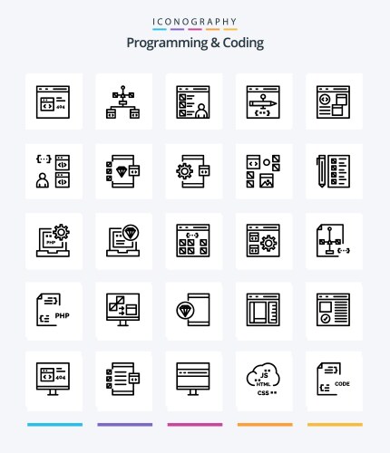 Creative programming and coding 25 outline icon vector image