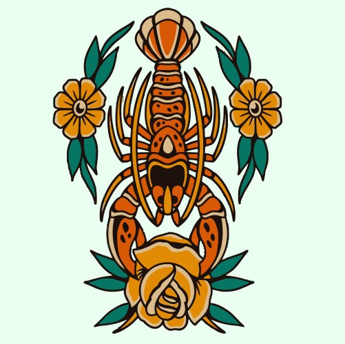 Elegant Lobster with Red Rose Vector Image