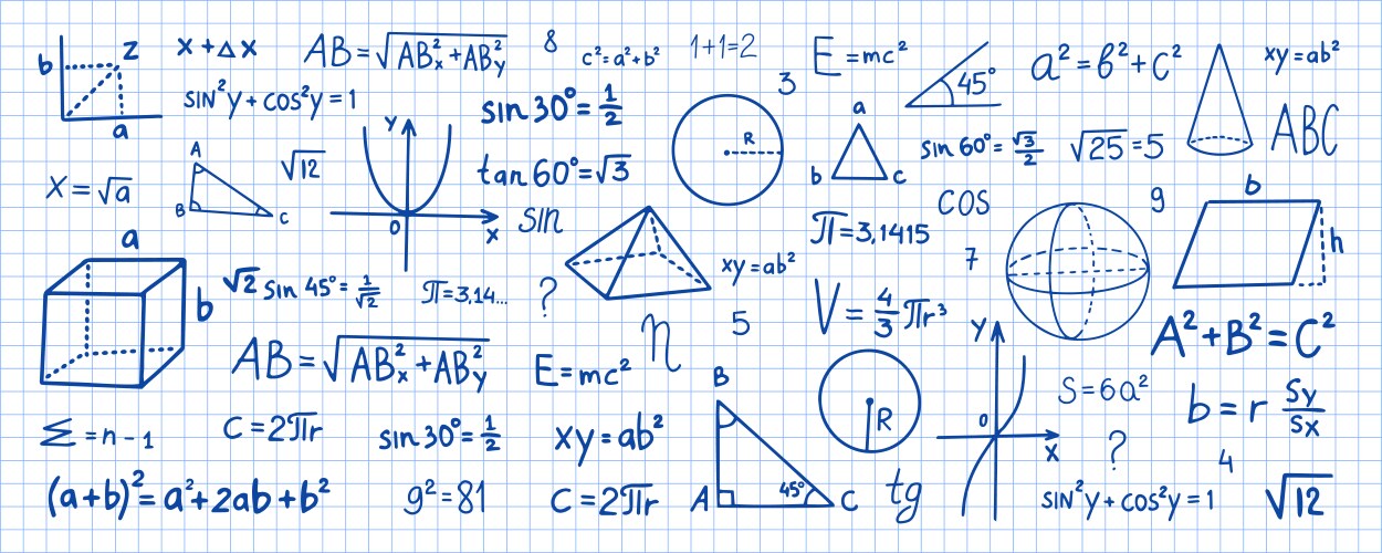 Notebook sheet with science geometry formulas Vector Image