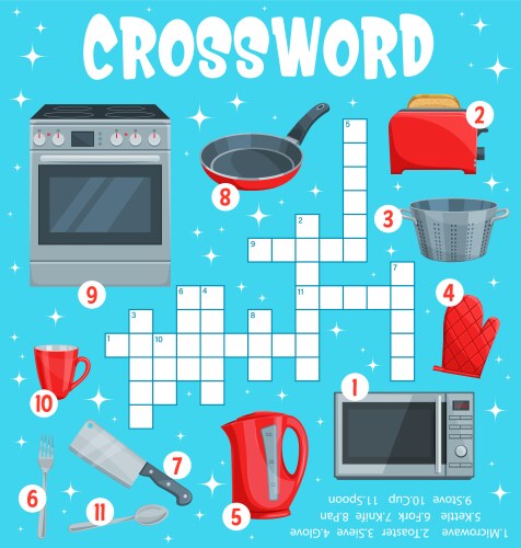 Household appliances and kitchen utensil crossword vector image