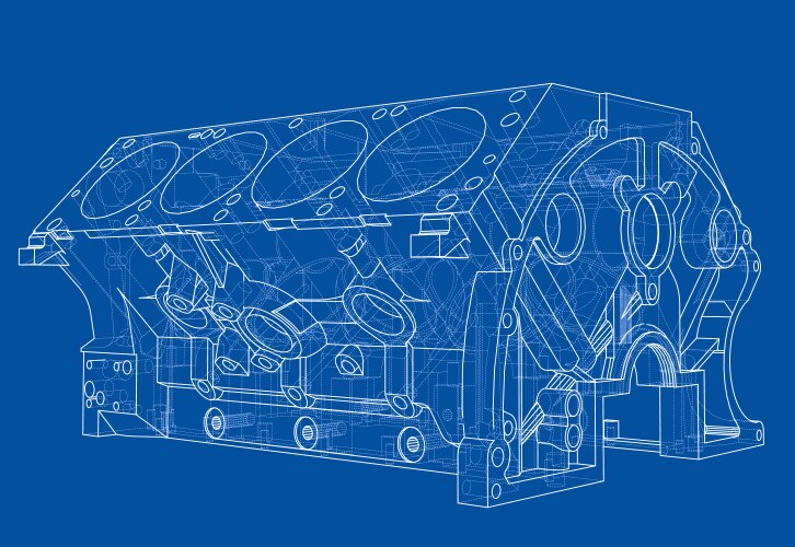 Engine block sketch rendering of 3d vector image