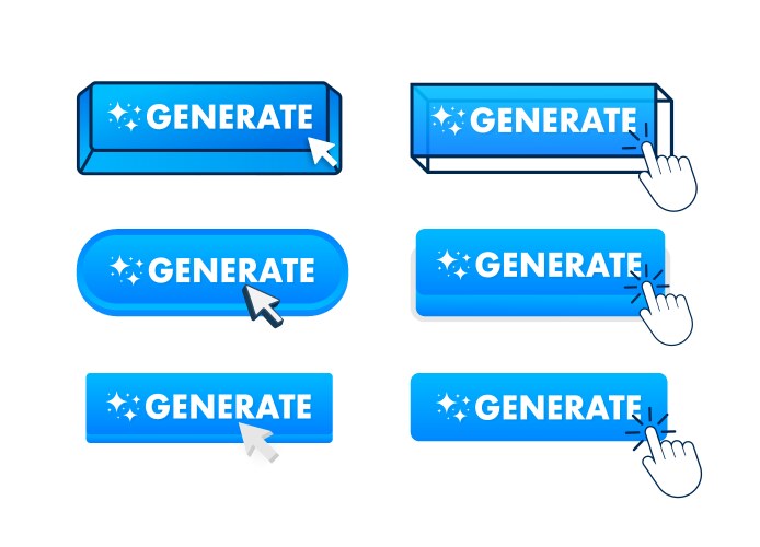 Generate button with mouse cursor clicking vector image