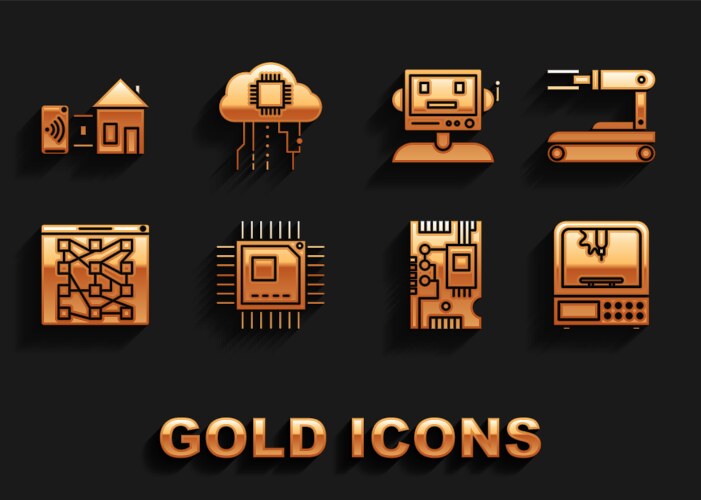 Set processor with microcircuits cpu robot 3d vector image