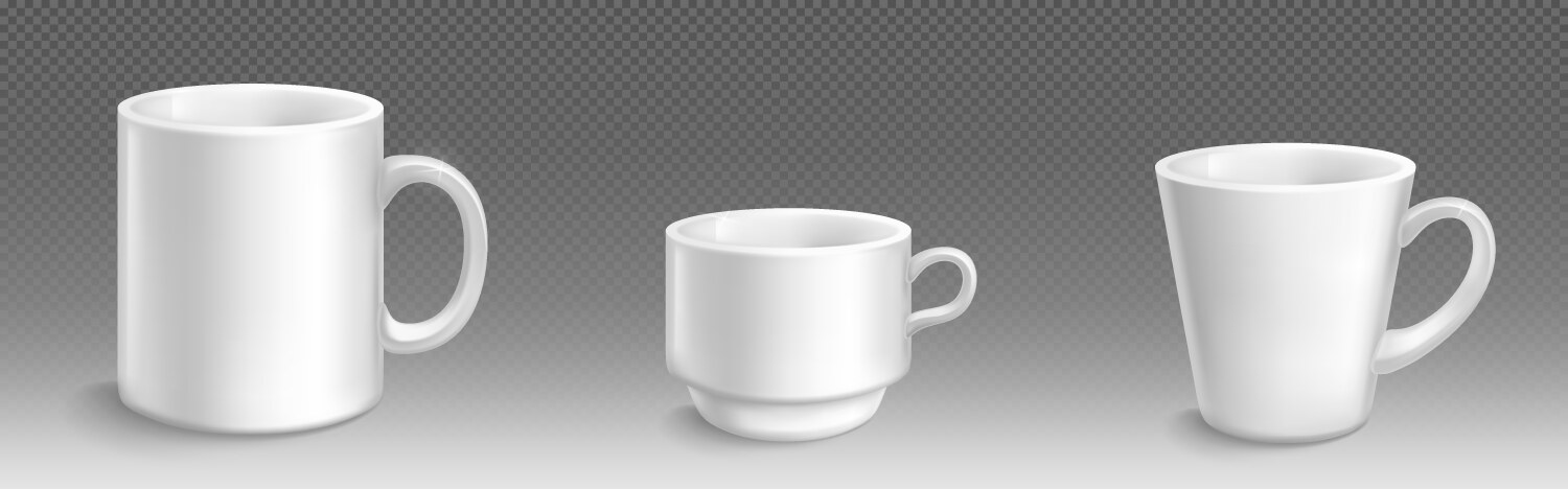 Realistic set of white mug and cup mockups Vector Image