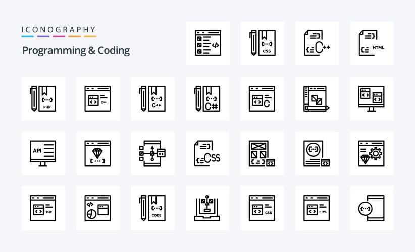 25 programming and coding line icon pack vektorbild