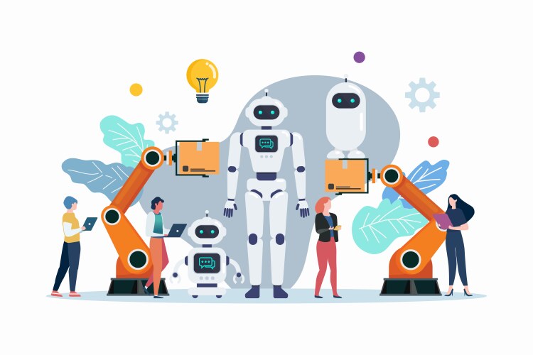 People with automation android robots robotics vector image