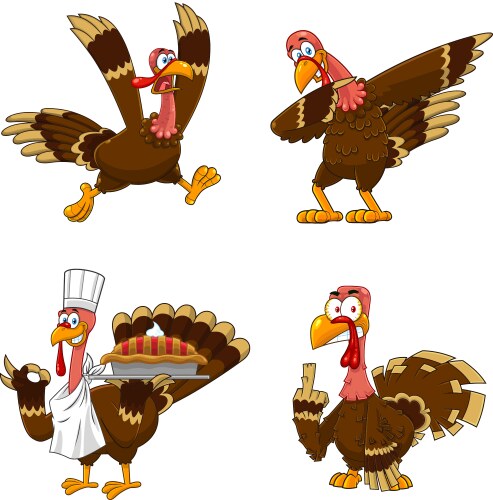 Turkey bird character set 5 collection Vector Image