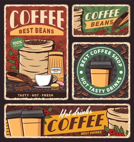 Coffee cup bag roasted beans banners vector image