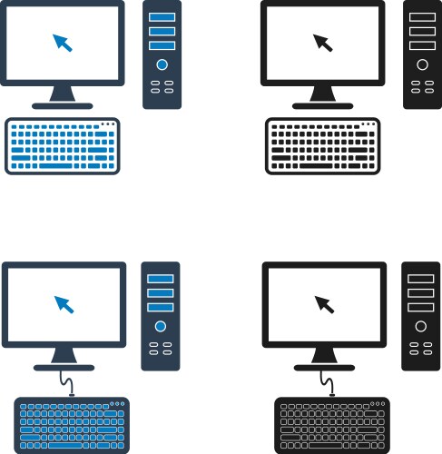 Computer cpu and keyboard icon set flat style eps vector image