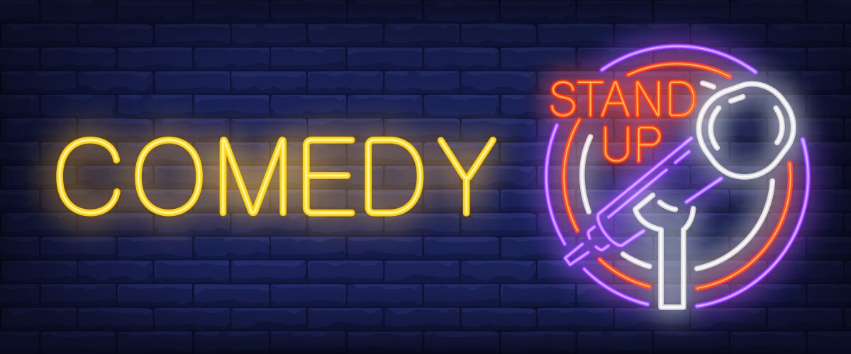 comedy neon sign glowing bar microphone in circle vector