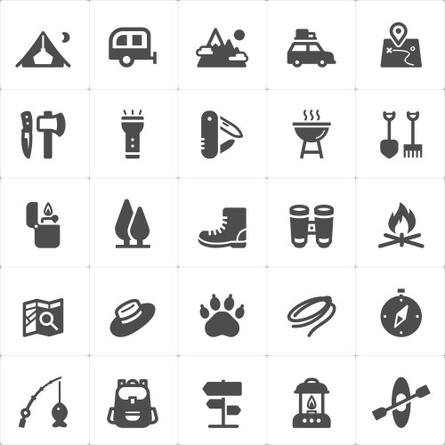 42 camping hiking and tourism emblems Royalty Free Vector