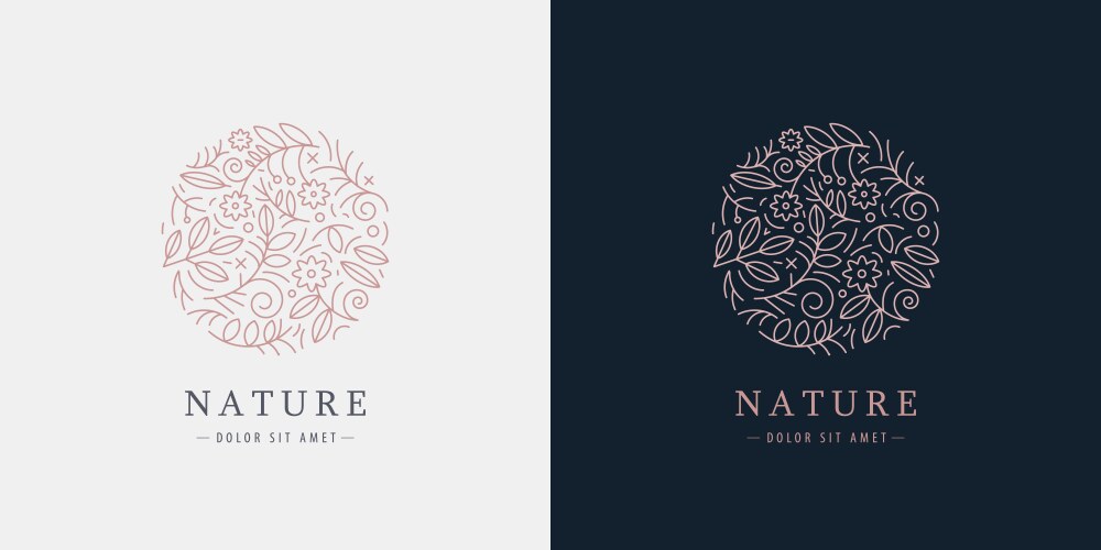 linear plant logo circle luxury organic vector