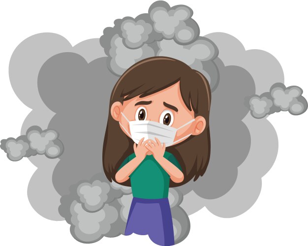 sick girl wearing mask with smoke in background vector image