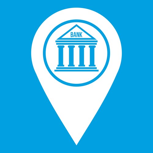 Map pin icon with bank sign simple style Vector Image