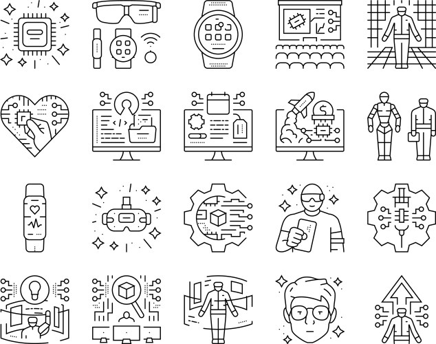 Tech enthusiast geek nerd man icons set vector image